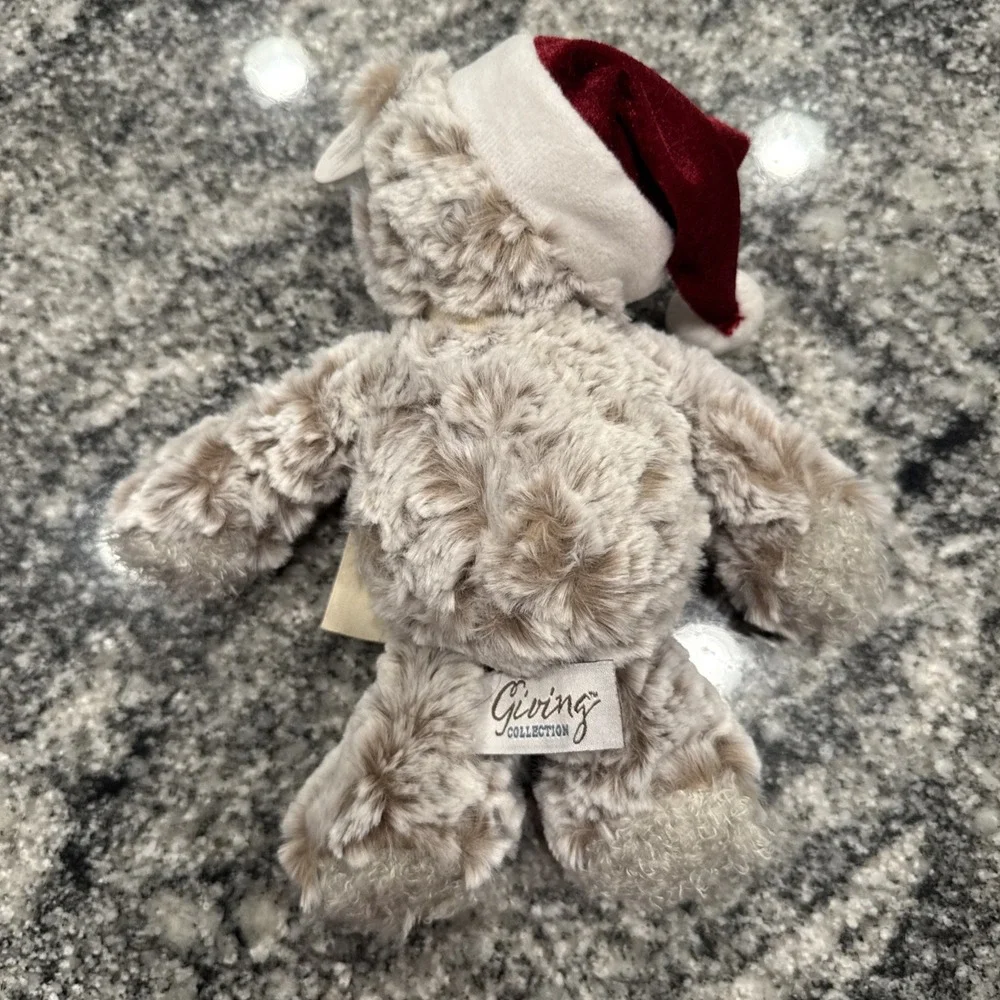 DEMDACO Christmas Giving Bear 10 In Brown Santa Beanie Surface Washable‎ USA NWT
